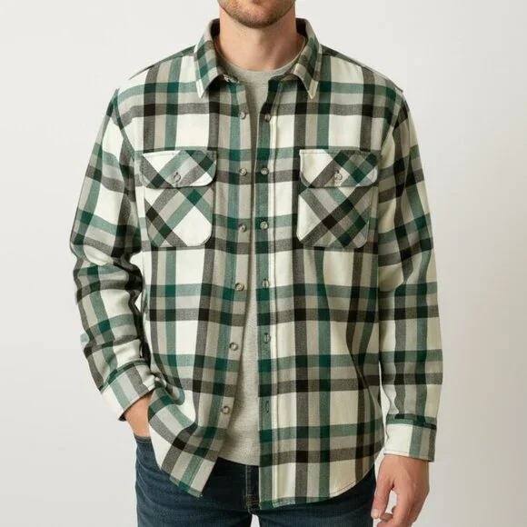 Vintage Plaid Flannel Button Up Long Sleeve Casual Shirt Fall Workwear Utility - Picture 1 of 9